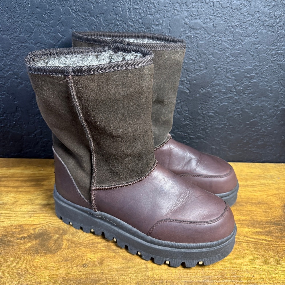 Skechers Outdoor COFF Brown Leather Suede Faux Fur Winter Boots Womens Size 8